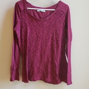 Maurices Long Sleeve Lace Overlay Shirt